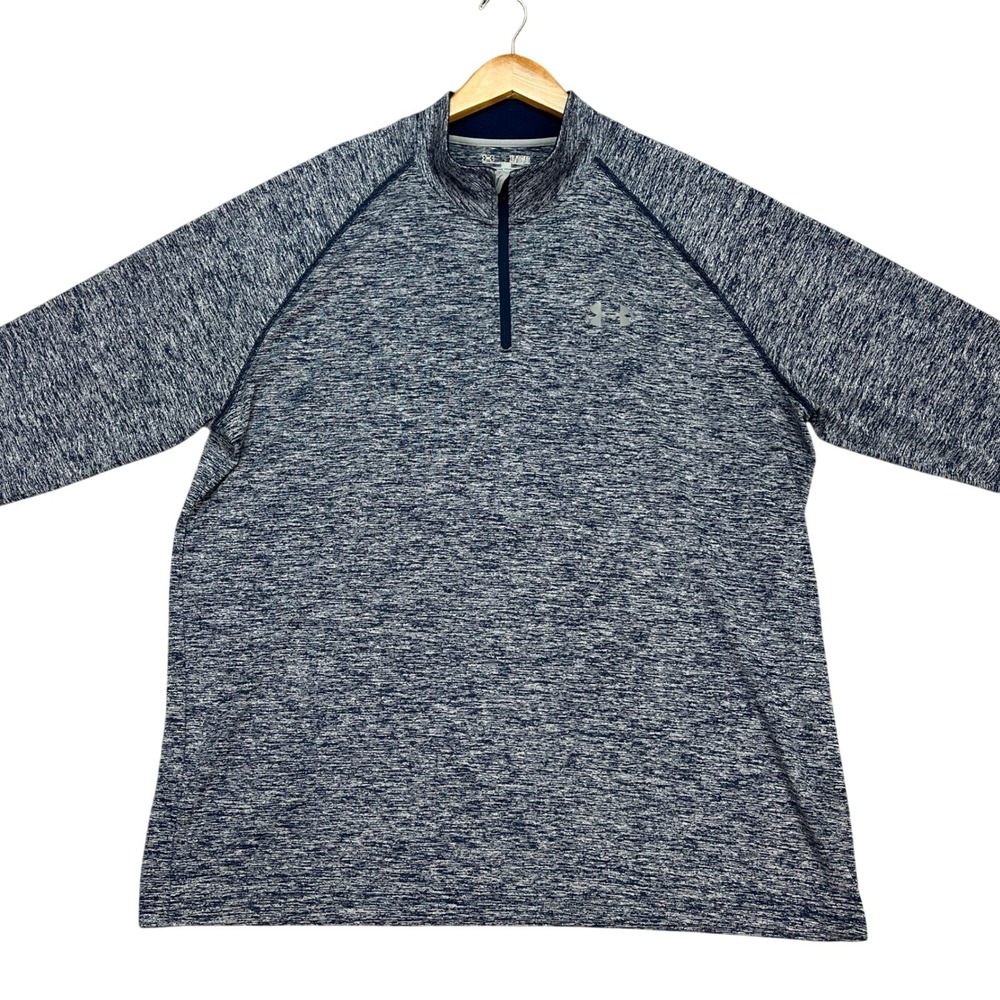 Under Armour Pullover Mens‎ XL Navy Blue Heathered Long Sleeve 1/4 Zip HeatGear